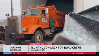 Oakland County Road Commission crews work to get roads cleared after Wednesday's winter storm