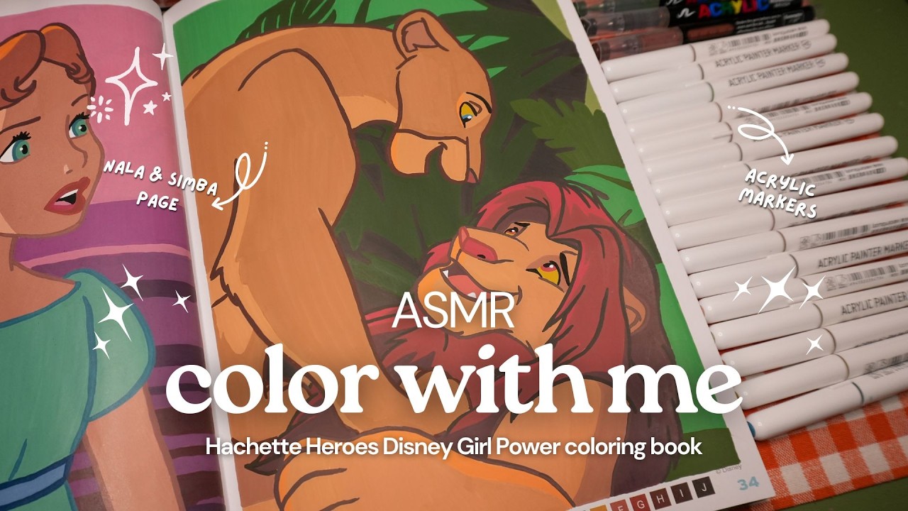 ASMR color with me Nala & Simba 🦁👑 Disney mystery coloring book | Guangna & Languo acrylic markers