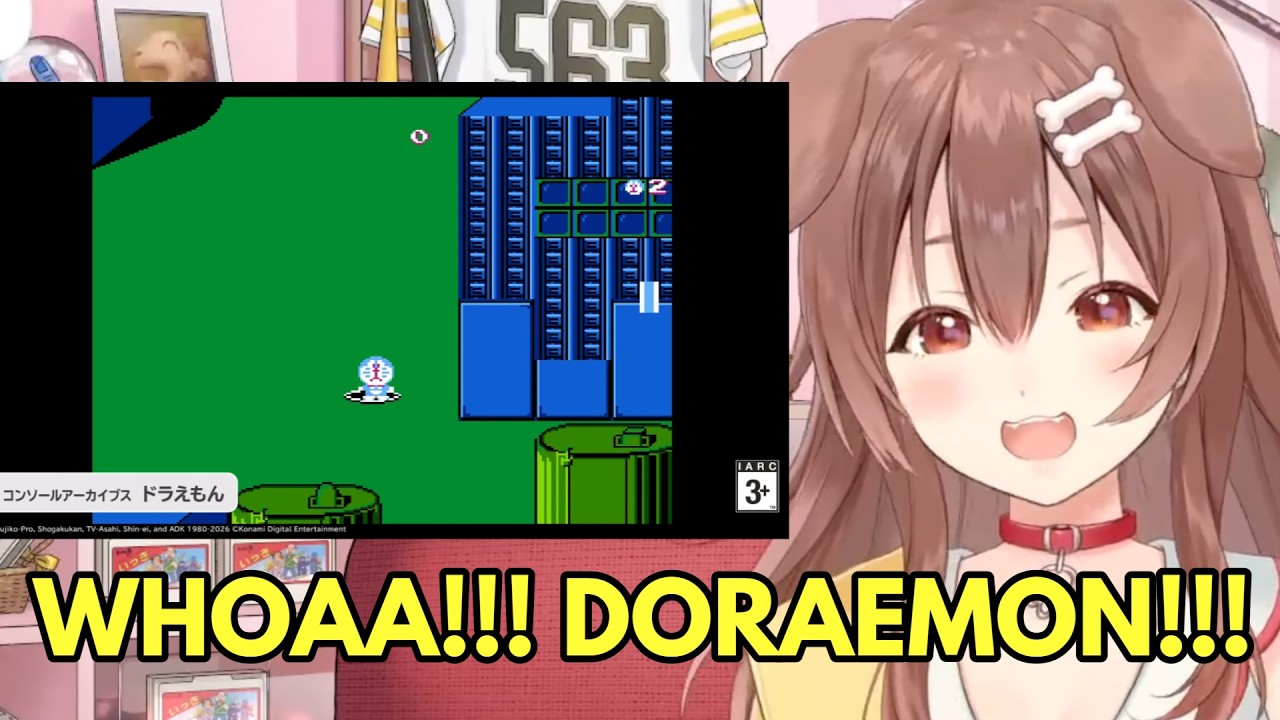 Korone's reaction to this Doraemon Game Announcement in Nintendo
