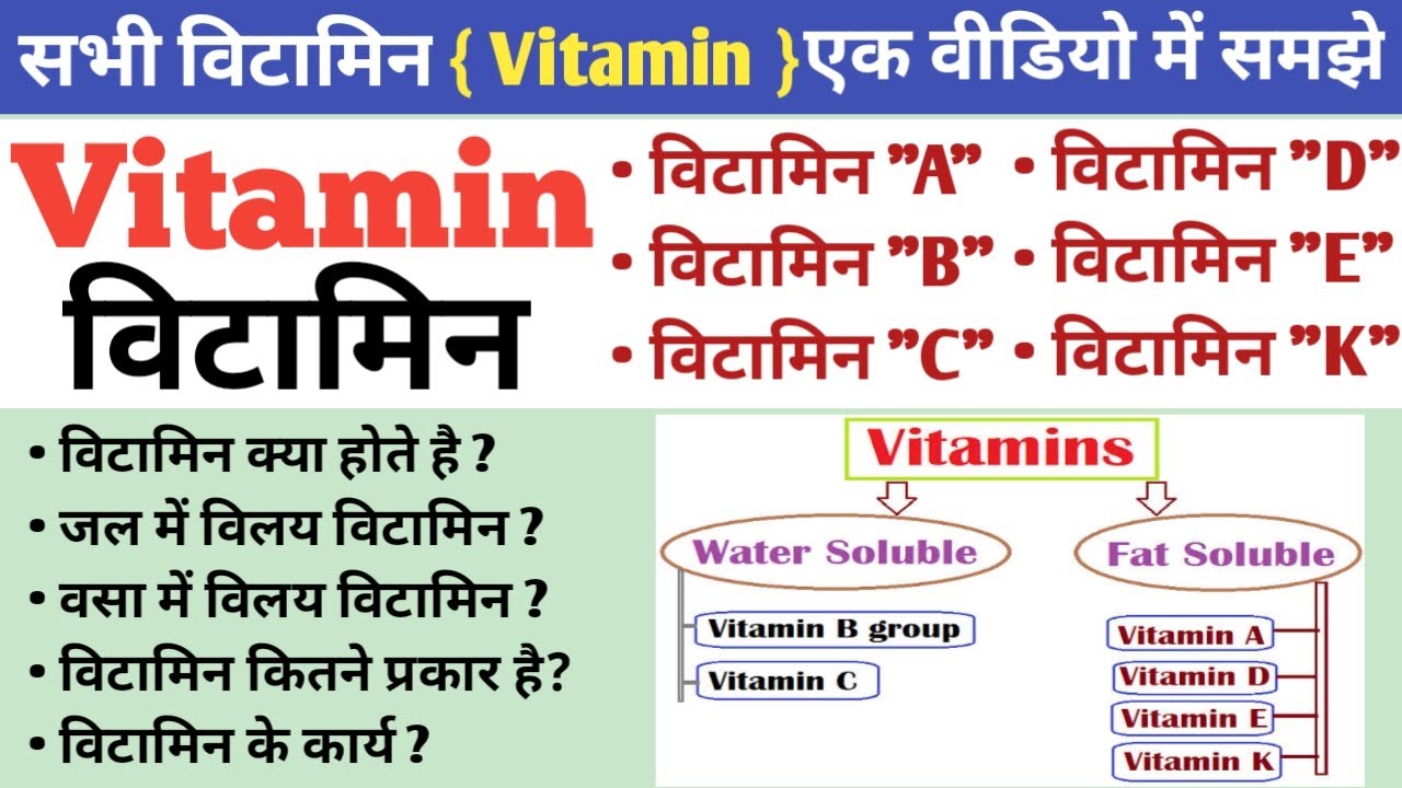 Vitamin (विटामिन) Vitamin A, B, C, D, E, K with tricks Fat Soluble