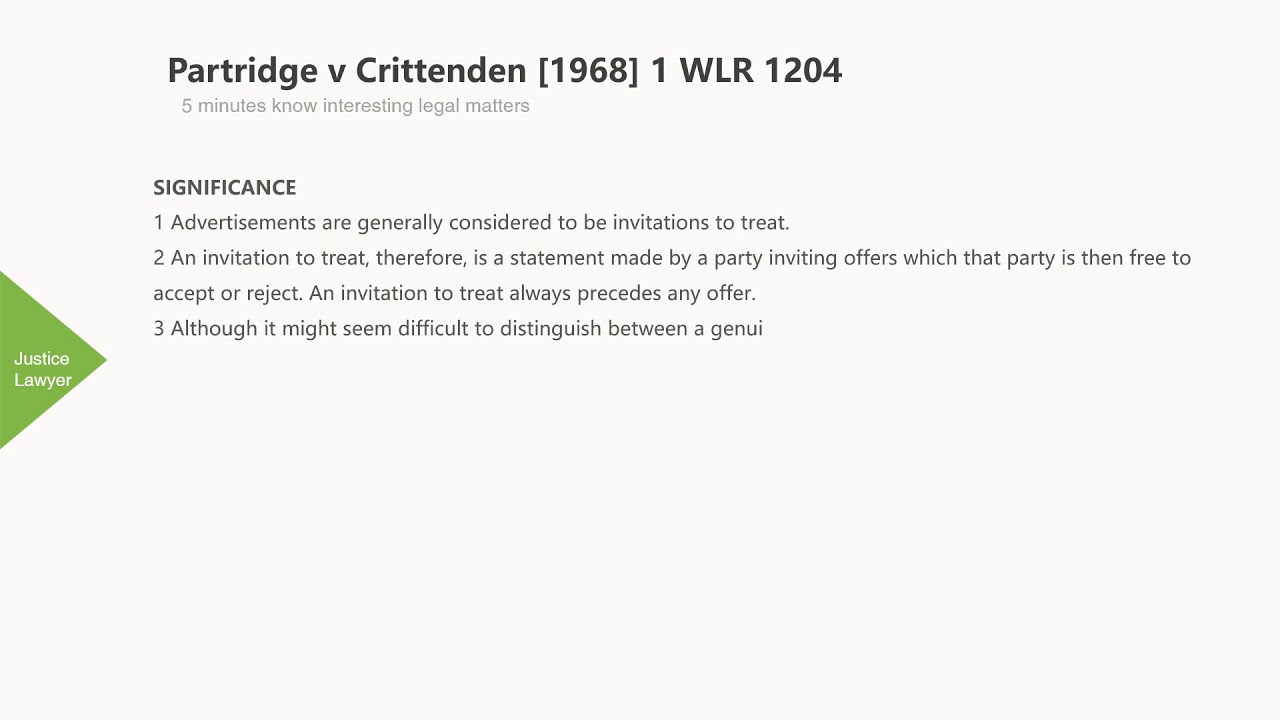 [Case Law Contract] ['invitation to treat'] Partridge v Crittenden [1968] 1 WLR 1204