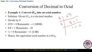 FACULTY051 CS101 KUST20201 L20 V1 Introduction to Computing Decimal Conversion