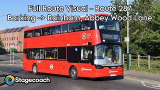 Full Route Visual | Route 287: Barking → Rainham | Stagecoach London 82089 - LV25CNO.