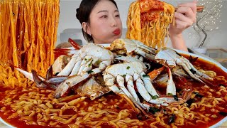 ASMR 🦀꽃게 왕창 넣고 끓인 꽃게진짬뽕 꽂게라면 리얼먹방 :) Ramen with blue crabs MUKBANG