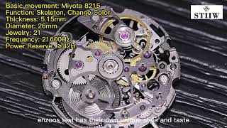 Modified Miyota 8215 Movement- Change Skeleton & Color