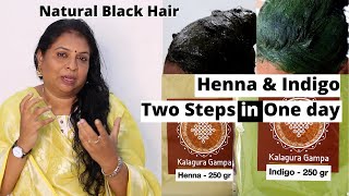 Henna & Indigo two step process in one day/ఒకే రోజు హెన్న&ఇండిగో ఇలా పెట్టుకోండి/ Natural Black hair