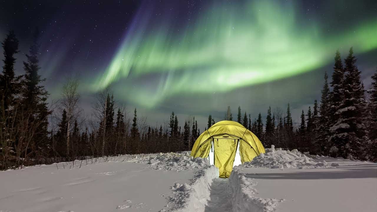 ⁣Hot Tent Camping in Alaska  (surrounded by wolves)