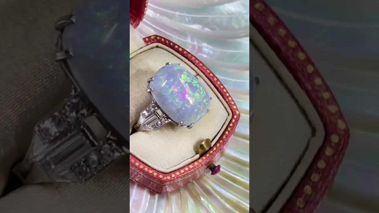 Art Deco Australian Lighting Ridge Opal Ring in Platinum GIA Certificate - Item 21706