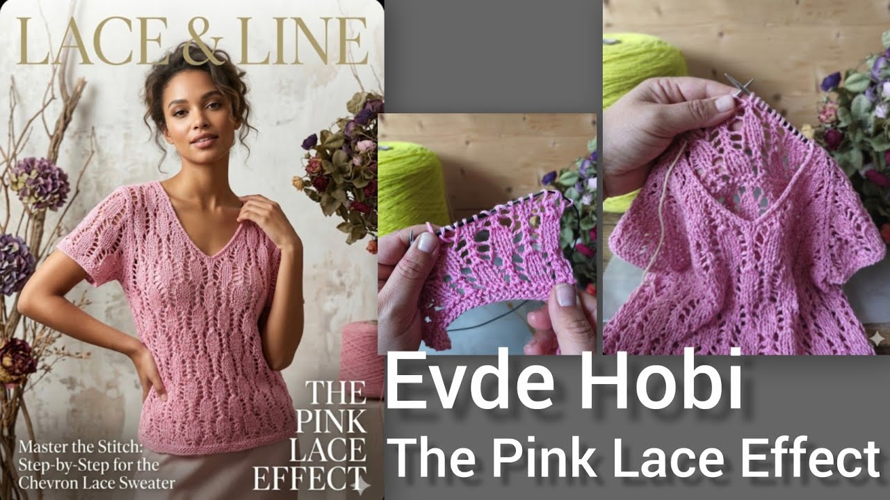 Pembe Dantel Kazak Modeli/ The Pink Lace Effect 6+6+6+....+2 #knitting #örgü