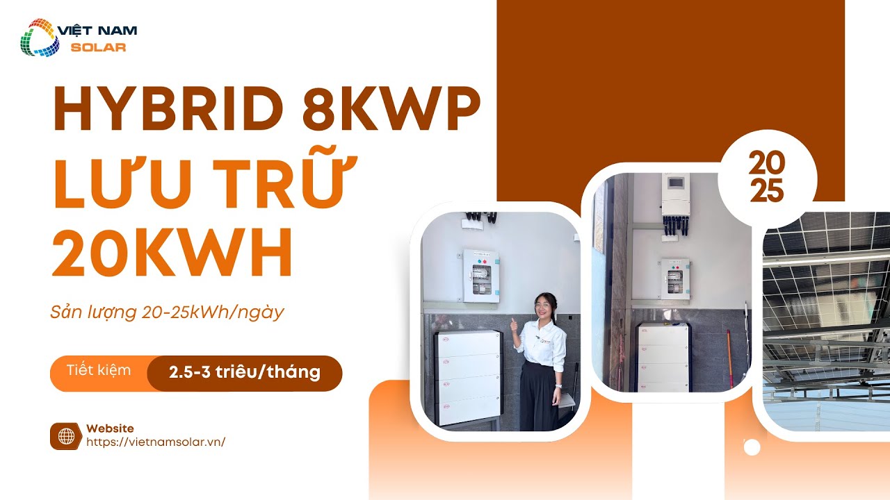 Bảng Giá Lắp Điện Mặt Trời Gia Đình Hybrid 8kwp lưu trữ BYD 20kwh
