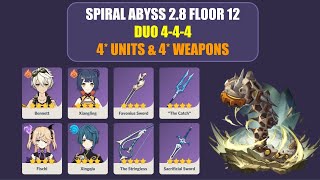 [GI 2.8] Abyss 12 9* - DUO - 4* Units & 4* Weapons Continuous Run (444 challenge)