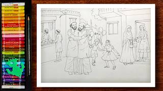 Eid Ul Fitr Drawing | Eid Festival Scenery Drawing | Eid Mubarak | Ramadan Drawing | Oil Pastels