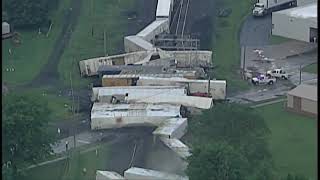AirTracker 5 is over a large train derailment in Wellington, located in Lorain County.