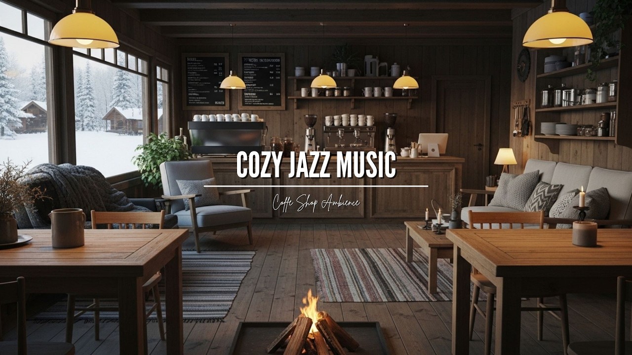 Fall Asleep Faster ❄️ Warm Fireplace Jazz Café