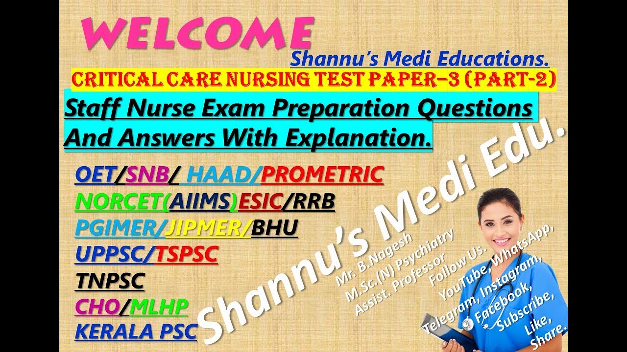 Staff Nurse Exam Important MCQs||Critical Care Nursing Test Paper-3 part 2|| NORCET|| ESIC || RRB