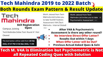 Tech Mahindra 2022 Both Assessment V4A & Psychometric Latest Exam Pattern & Syllabus & Result Update