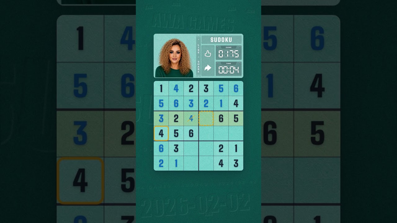 LinkedIn Mini Sudoku #175 solved board for February 2, 2026, 6x6 grid