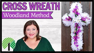 Deco Mesh Easter Cross Wreath Woodland Method | Dollar Tree Step by Step Wreath DIY Tutorial
