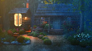 Rain Fall Cozy Cabin in the Garden with Relaxing Music for sleep, Deep Sleep, Relief Stress