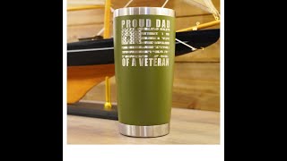 Veteran Dad - Insulated Laser Engraved Tumbler with Lid - Military, Gift for Him, Gift for Dad, B...