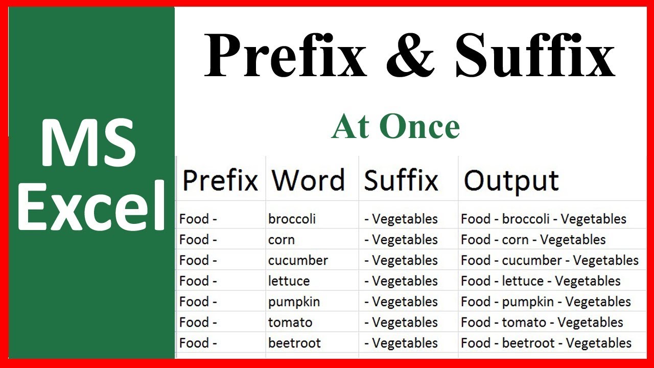 both prefix and suffix at a time in excel - YouTube