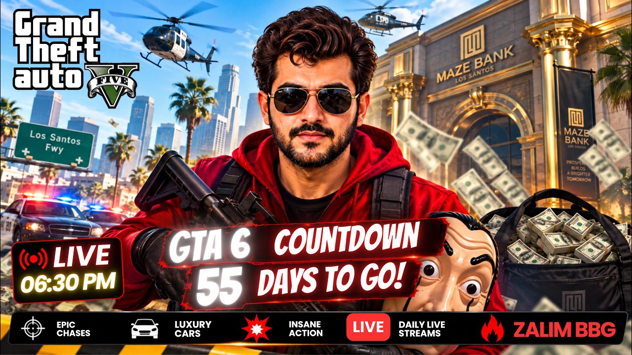 Video thumbnail for 🔴 GTA 5 LIVE 🔥 GTA 6 COUNTDOWN 🔥55 DAYS TO GO! |  ZALIM BBG #gta5live #gta5 #gta6