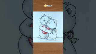 How to Draw Teddy Bears Hugging and Holding Heart  #shorts #viral #art #trending #painting