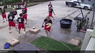 Guy Fell Into A Water Bucket Attempting A Basketball Shot