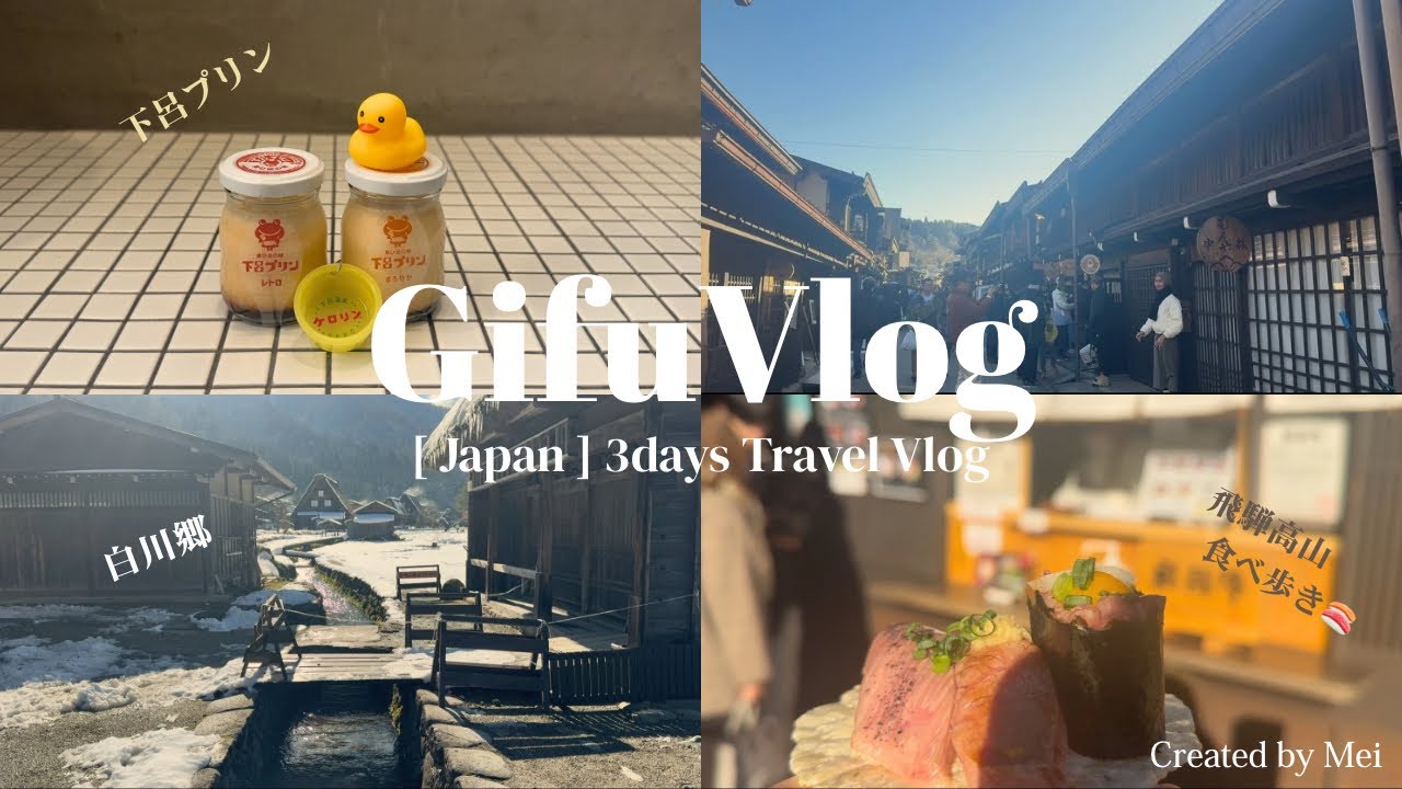 [Japan vlog] 冬の岐阜旅行☃️ 白川郷・飛騨高山・下呂温泉｜食べ歩きと癒しの旅🍃