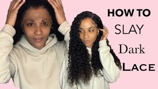 HOW TO SLAY DARK LACE | WIG INSTALL TUTORIAL | DEEP CURLY FULL LACE WIG | LUX BEAUTY ESSENTIALS