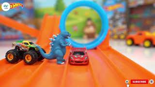  Godzilla U0026 Trex Balapan Monster Truck  Mainan Anak Seru U0026 Lucu  godzilla toys hotwheels 