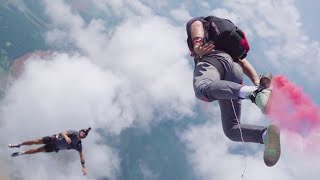 Cinematic Camera Slow Motion Skydive (Red Smoke)