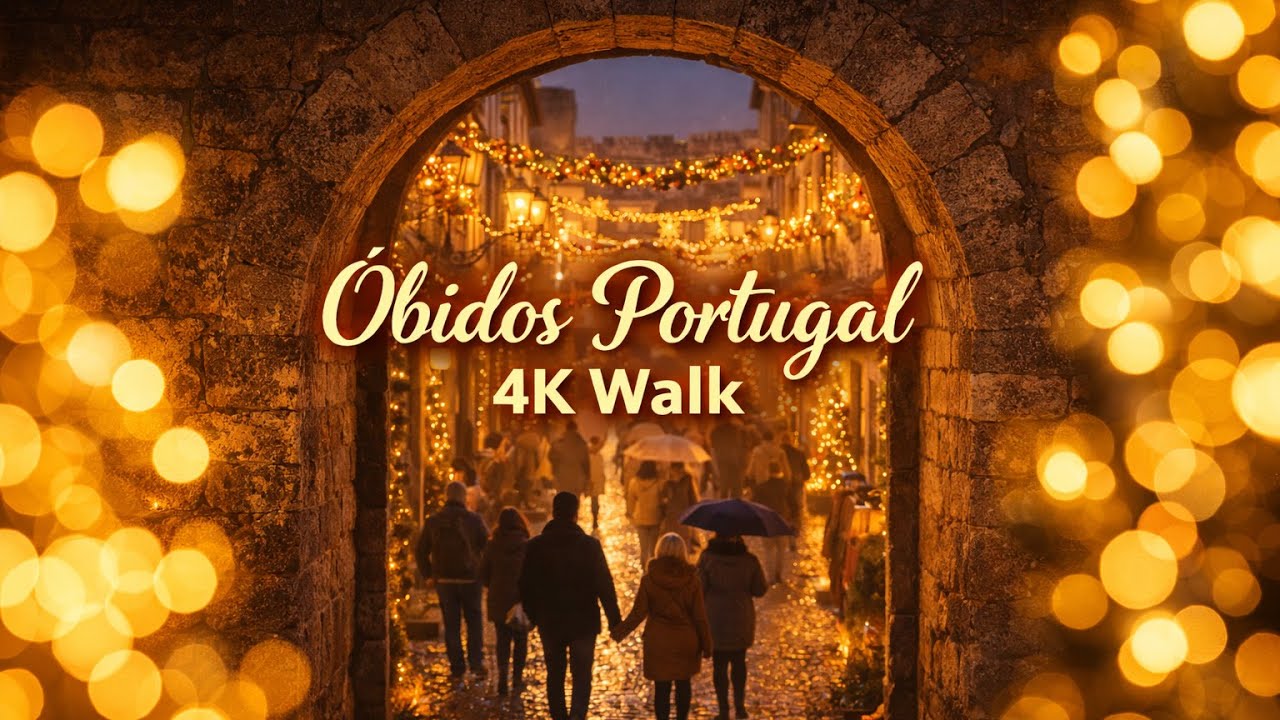 Christmas in a Medieval Town 4K – Óbidos Walking Tour for Relaxation