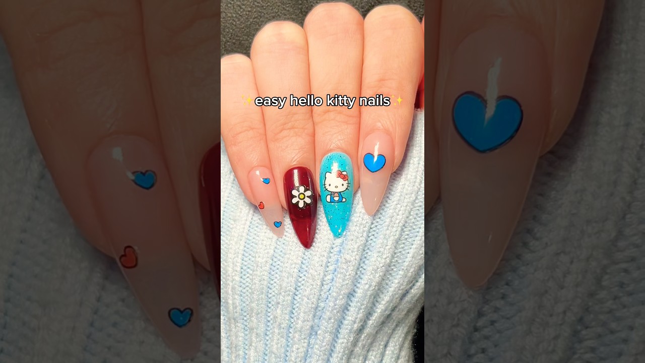 easy hello kitty nails 🩵 