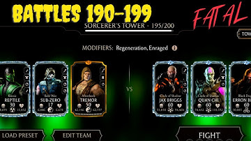 Fatal Sorcerer Tower Battles 190-199 with WEAK team and NO tower equipment. MK Mobile