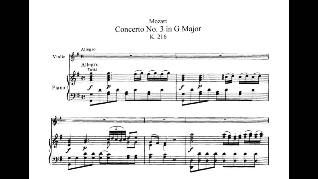 Mozart violin concerto Gdur 1mvt playback ♩ = 110 piano part YouTube