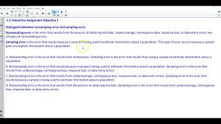 Math 14 1.5 Objective 1: Distinguish between nonsampling error and sampling error.