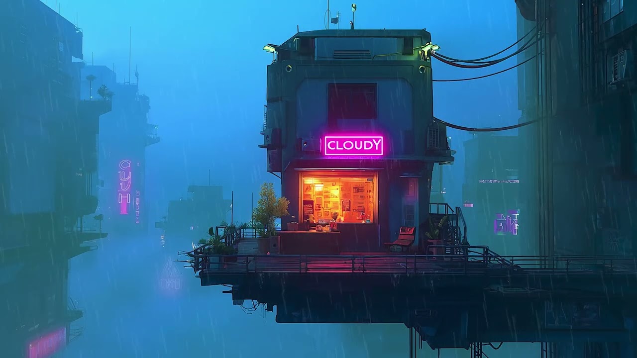Monsoon Rainy Lift 🌃 Cyberpunk Lofi Beats with Rain Ambience