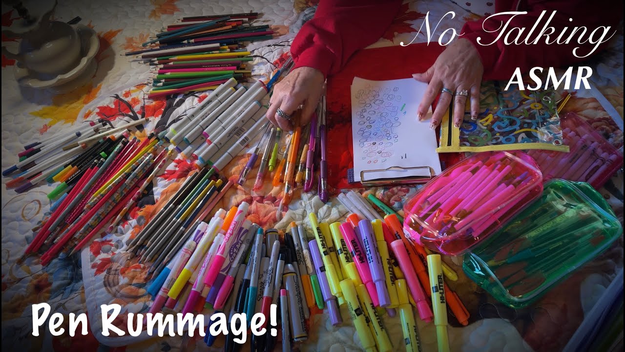 ASMR Pen Rummage! (No talking version) Organizing & testing all my pens & pencils~looped 1X