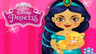 Disney Princess Baby Jasmine Playing in Backyard & Feed Cute Pet Cat Game for Children screenshot 1