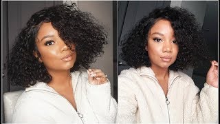 HOW TO MAKE A CURLY BLUNT CUT  Ft. DSOAR PERUVIAN DEEP WAVE HAIR