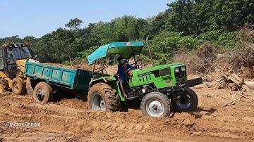 Tractor stuck in mud load trolley, Deutz fahr tractor, tractor video,