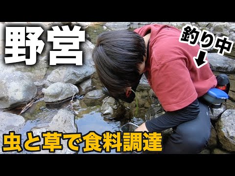 【女子ソロキャンプ⑦】そこら辺で釣り竿とエサを調達して釣りしてみたらアレが連れた!【2泊3日サバイバルキャンプ】