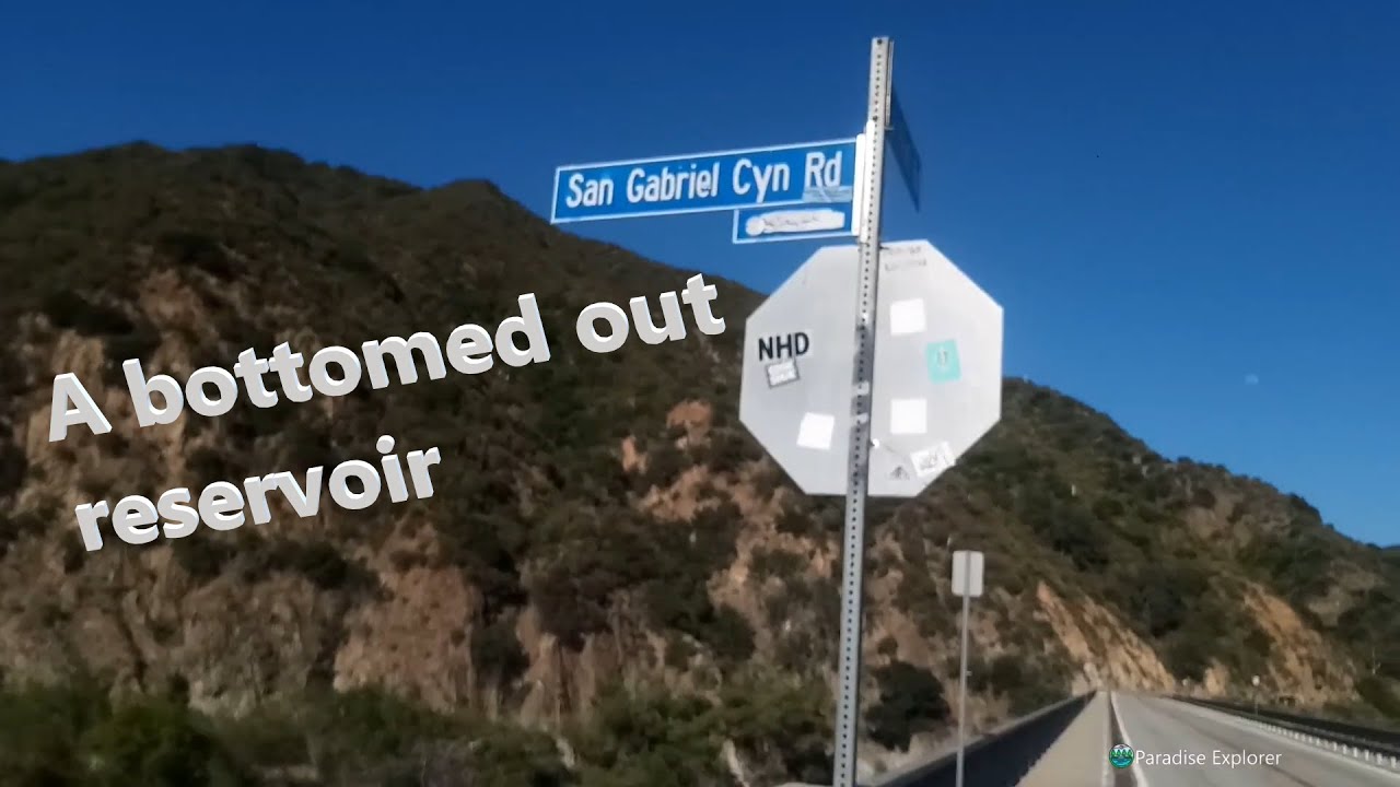 A reservoir has bottomed out, San Gabriel Reservoir, Los Angeles, California