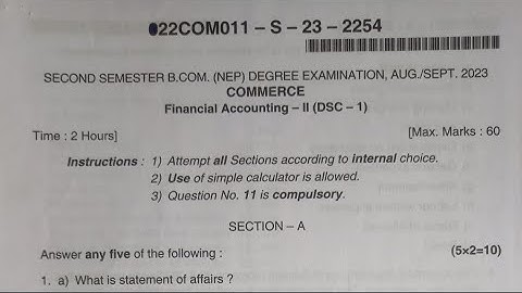 Financial Accounting B.com 2nd Semester NEP Question Paper Year 2023  Karnataka Dharwad University