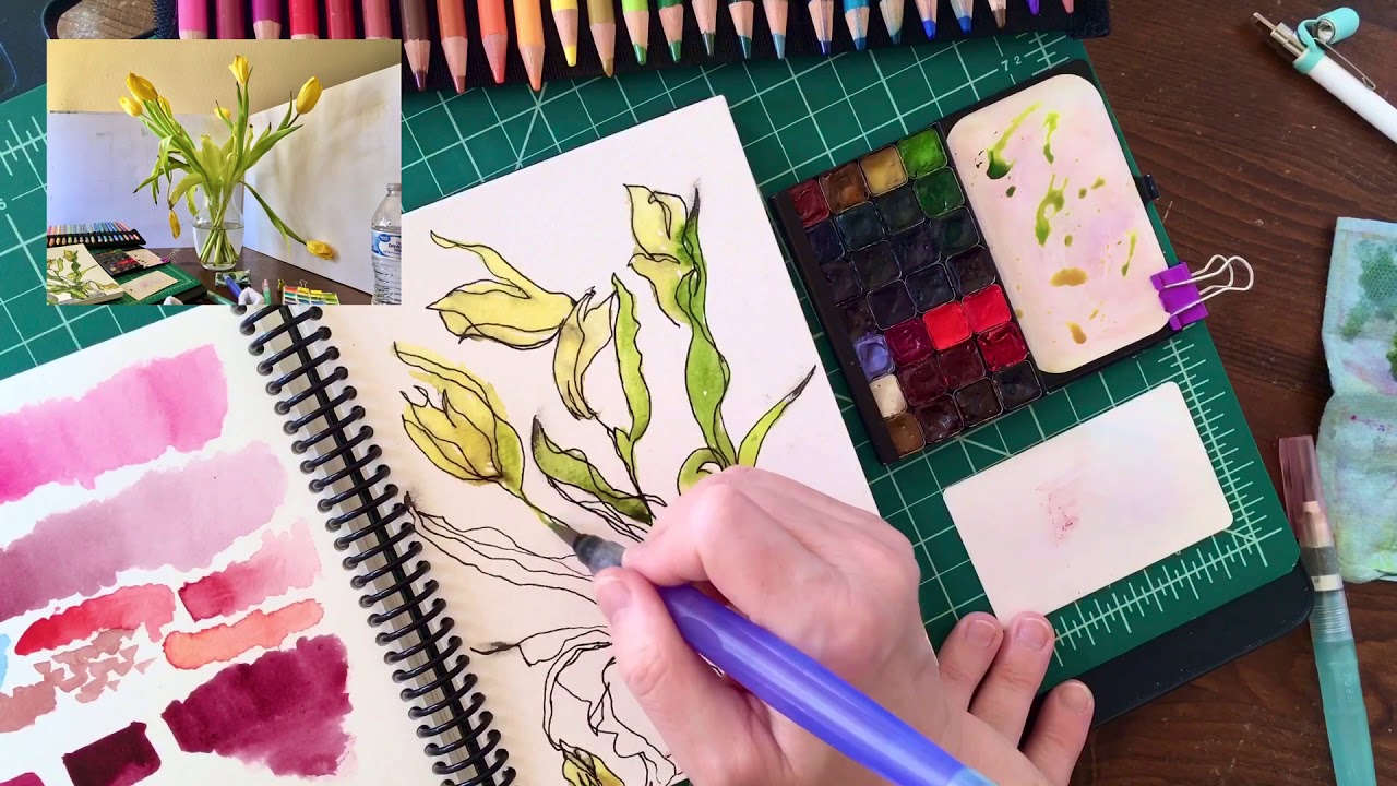 Quick, Modified/Semi-Blind Contour Sketch | Ink And Watercolor | Wendi’s Wonky Sketches