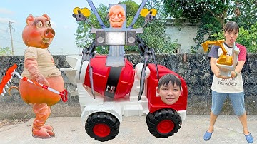 Kem Ốc review các loại xe: xe trộn bê tông, máy xúc, khủng long săn skibidi cứu con lợn. Theu Chanel