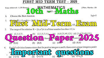 10th Maths First mid term question paper 2025 |10th Matha 1st mid term question paper 2025 | Model