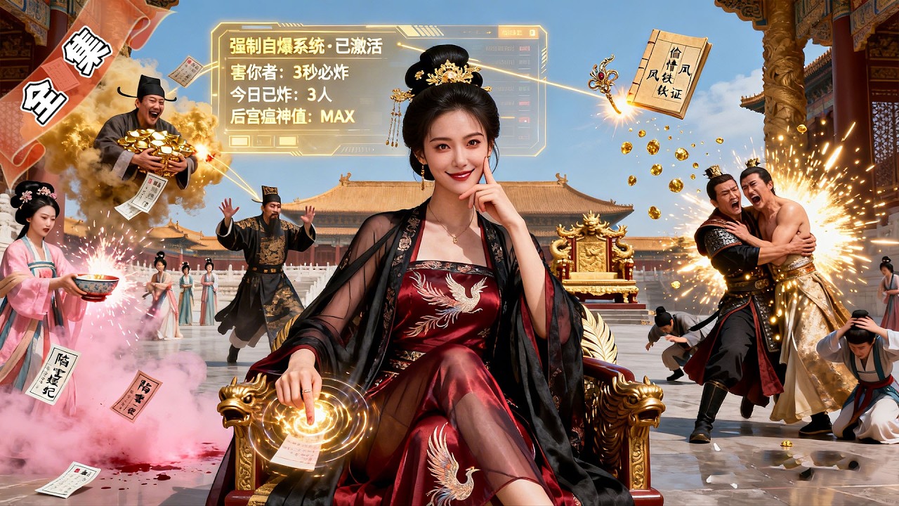 上一世她是任人拿捏的冷宮棄妃！重活綁定強制自爆系統——害她者3秒自爆，皇后偷人、太監貪污、貴妃墮胎，成為後宮瘟神人人繞道走，連皇帝都要禮讓三分，從此在後宮橫著走！