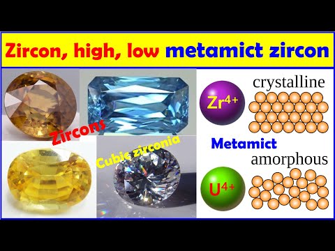 Zircon, cubic zirconia, high, low metamict zircon gemstones